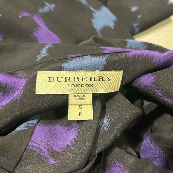 Burberry Long Sleeve Blouse Top 100% Silk Small Collared Blue Purple - Picture 3 of 12